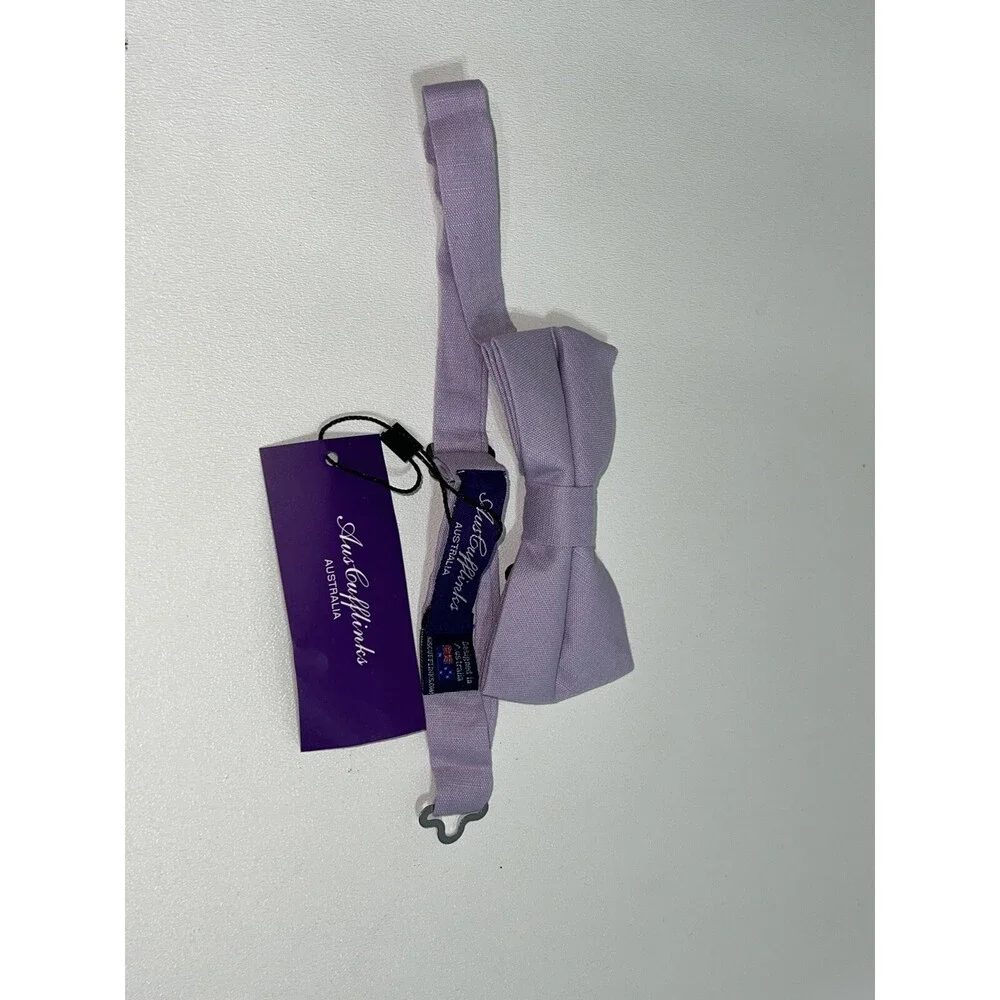 NEW Very Nice AusCufflinks Pre Tied Bow Tie Light Purple Linen & Cotton Blend